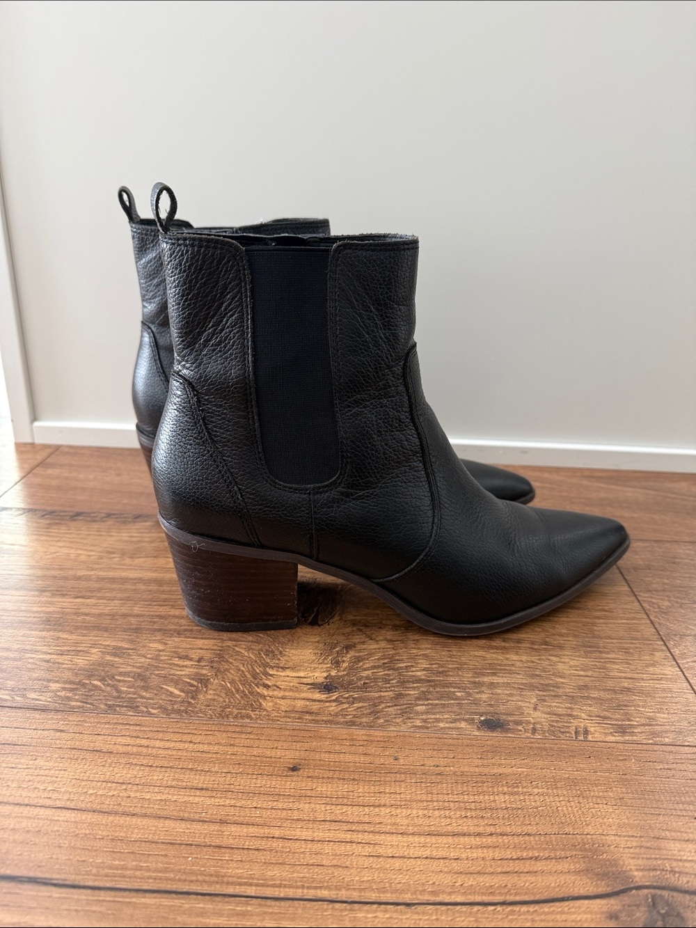 Frank Sarto Women’s Black Leather Ankle Boots - Pointed Toe Block Heel